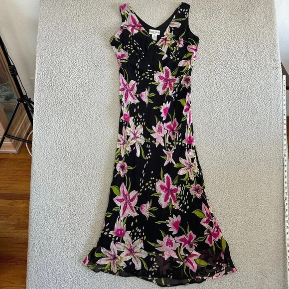 Y2K Slip Dress Size 8 Beaded Fairy Midi Grunge Floral Romantic Whimsigoth - Picture 10 of 16